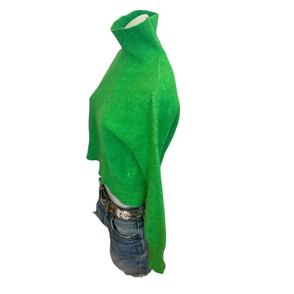 Samsoe Kelly Green Turtleneck Sweater SMALL Soft Wool Alpaca Cropped Bright $300 - Picture 5 of 8
